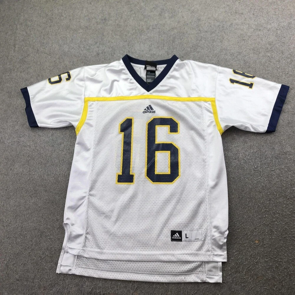 Michigan Wolverines Jersey Boys Large White NCAA Football Adidas # 16 Mesh